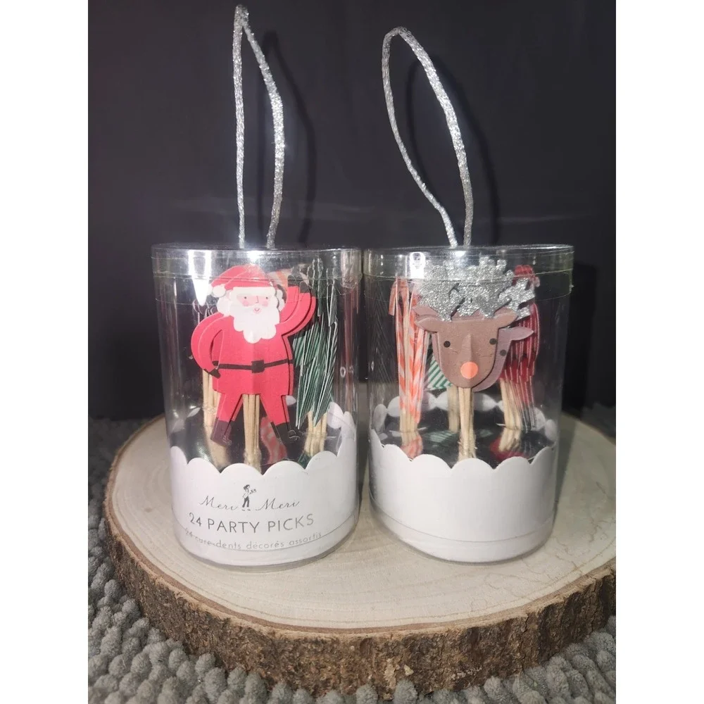 Christmas Cupcake Toppers 24 Ea Holiday Party Picks Santa Reindeer Tree~Lot Of 2